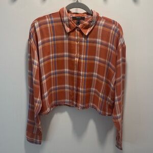 Forever 21 Orange Plaid Button Down Shirt